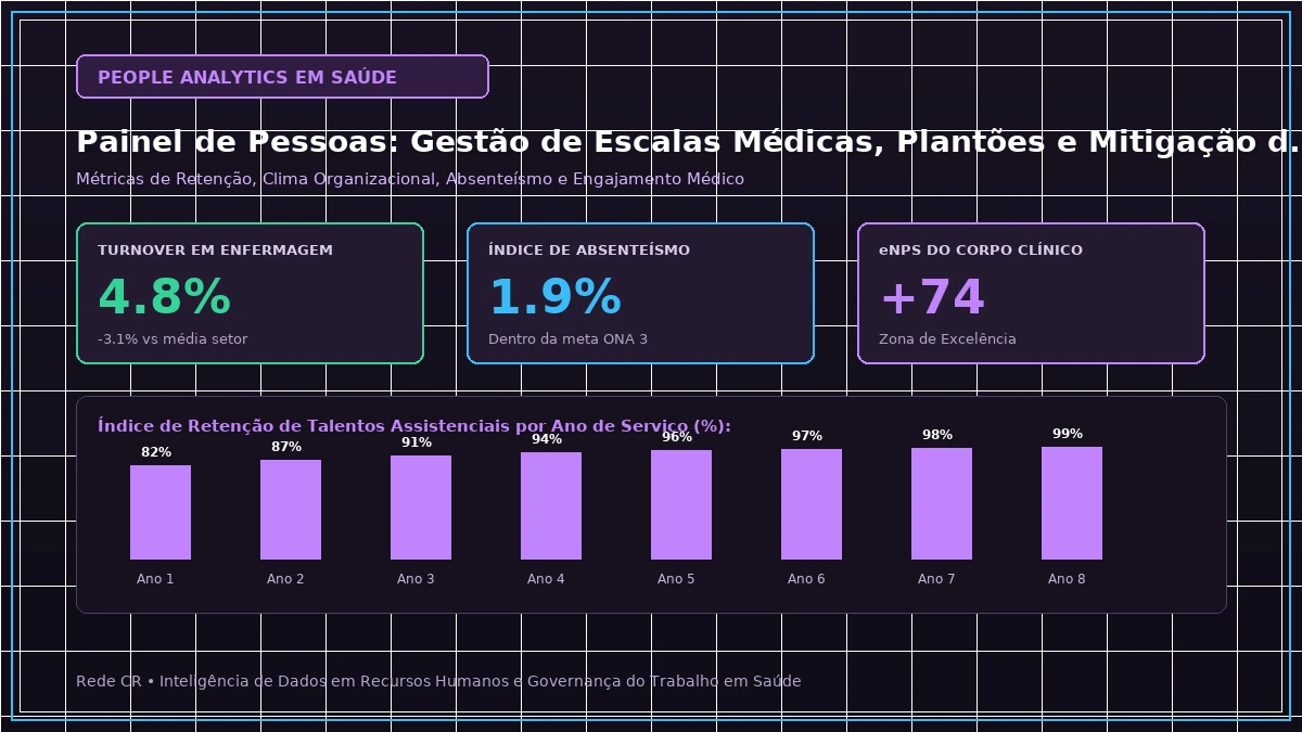 Painel Executivo de People Analytics em Saúde, Dashboards de Retenção e Clima Organizacional - Gestão de Escalas Médicas, Plantões e Mitigação da Fadiga Operacional