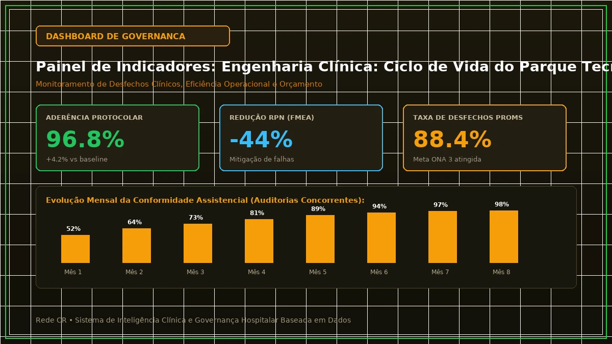 Painel Executivo de Indicadores de Gestão Hospitalar, Dashboards Clínicos e Curva S do Projeto - Engenharia Clínica: Ciclo de Vida e Manutenção Preditiva do Parque Tecnológico