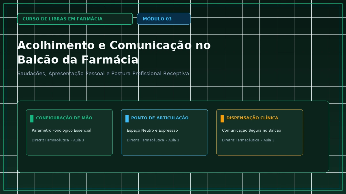 Capa: Curso de Libras em Farmácia — Aula 034: Perguntas de Acolhimento: Você Precisa de Ajuda e O Que Você Deseja Hoje