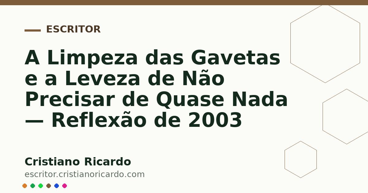 Card OG automático: A Limpeza das Gavetas e a Leveza de Não Precisar de Quase Nada — Reflexão de 2003